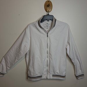 Denim & Flower White Jacket with Black and Tan Stripes